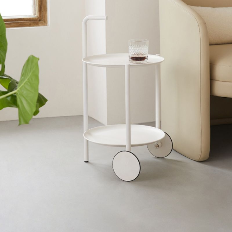 Mid-Century Metal Round Tray Top Side Table 25-inch End Table with Wheel and Shelf