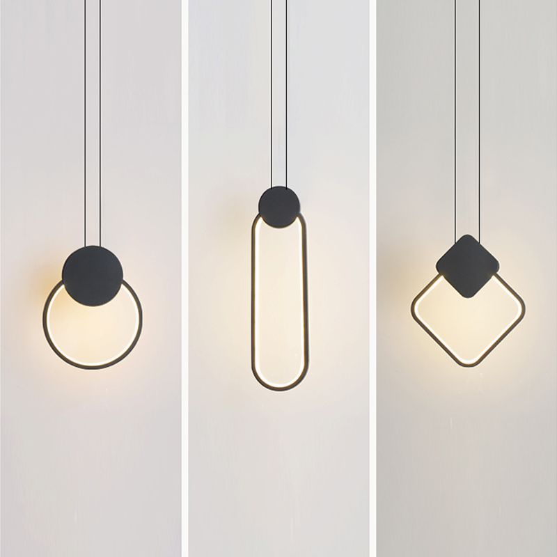 Contemporary Style Linear Shape Pendant Light Metal 1 Light Hanging Lamp in Black