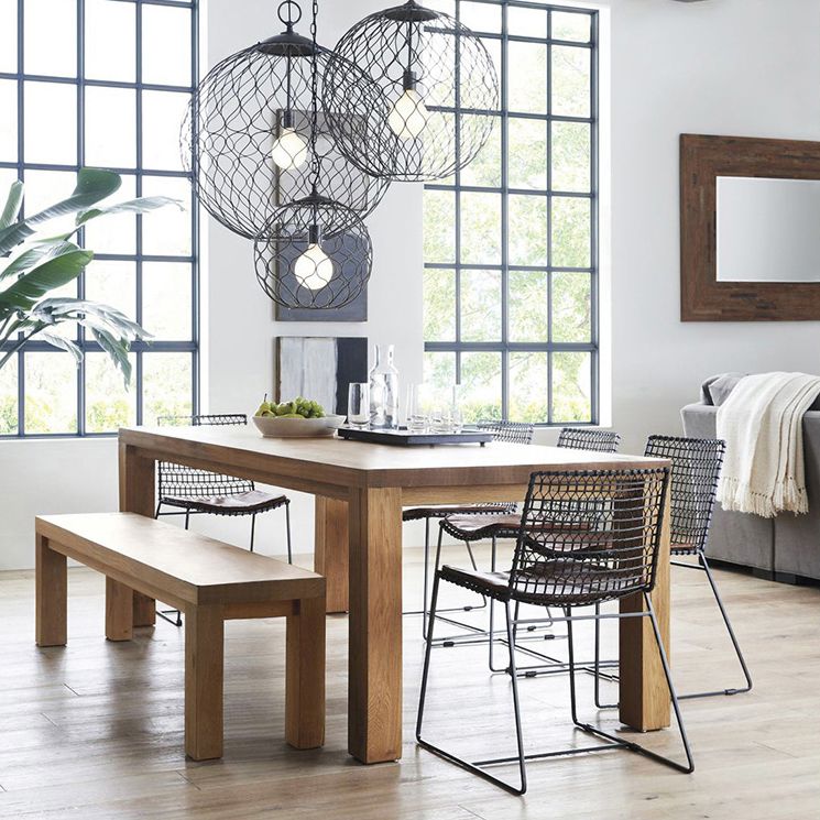 Rectangle 4 Legs Minimalist Dining Table Solid Wood Fixed Table for Restaurant