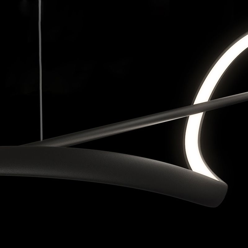 Black LED Island Hanging Lamp Strip Shape Island Lamp with Acrylic Shade for Dining Room