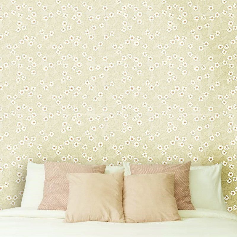 Minimalist Dense Flower Pattern Wallpaper Roll for Girl's Bedroom in Light Green, Easy to Remove, 48.4 sq ft.