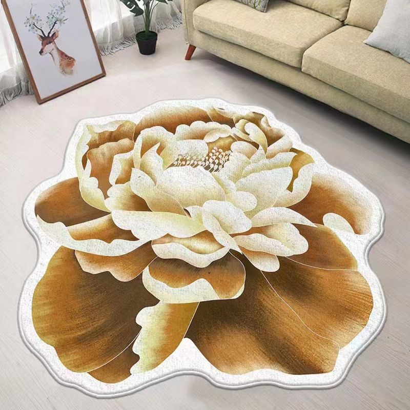 Pink Flower Carpet Polyester Simple Carpet Non-Slip Backing Carpet for Drawing Room