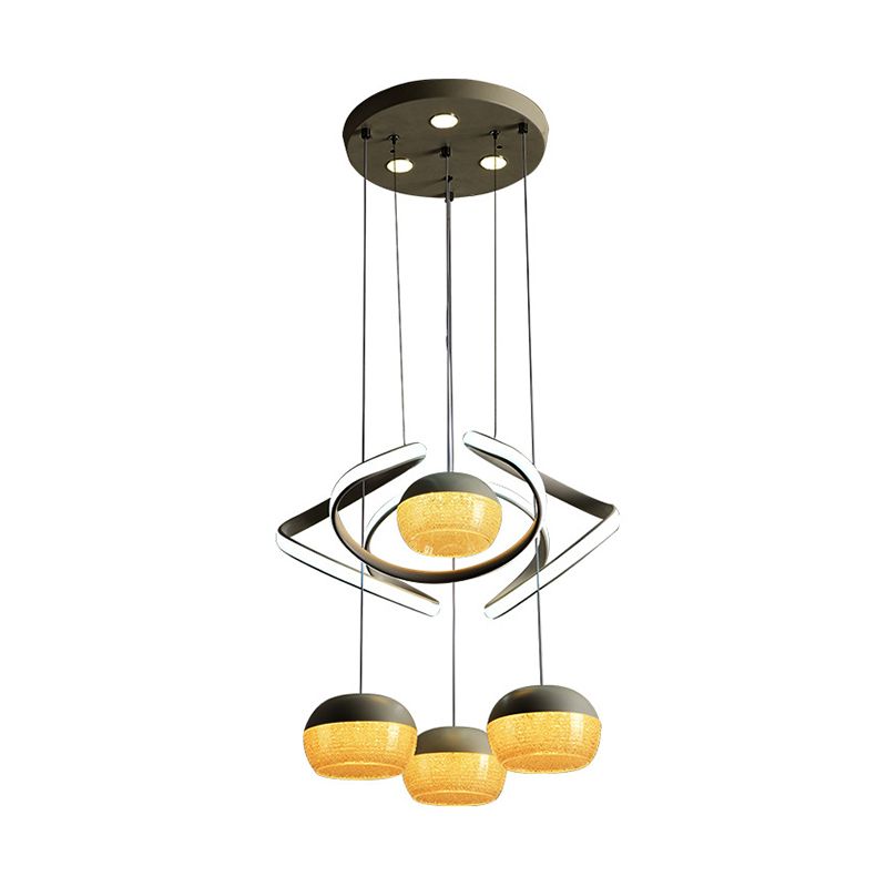 Grappe ovale gris moderniste moderniste 4 lumières acrylique LED suspendu lampe à lampe avec faisceau de torsion