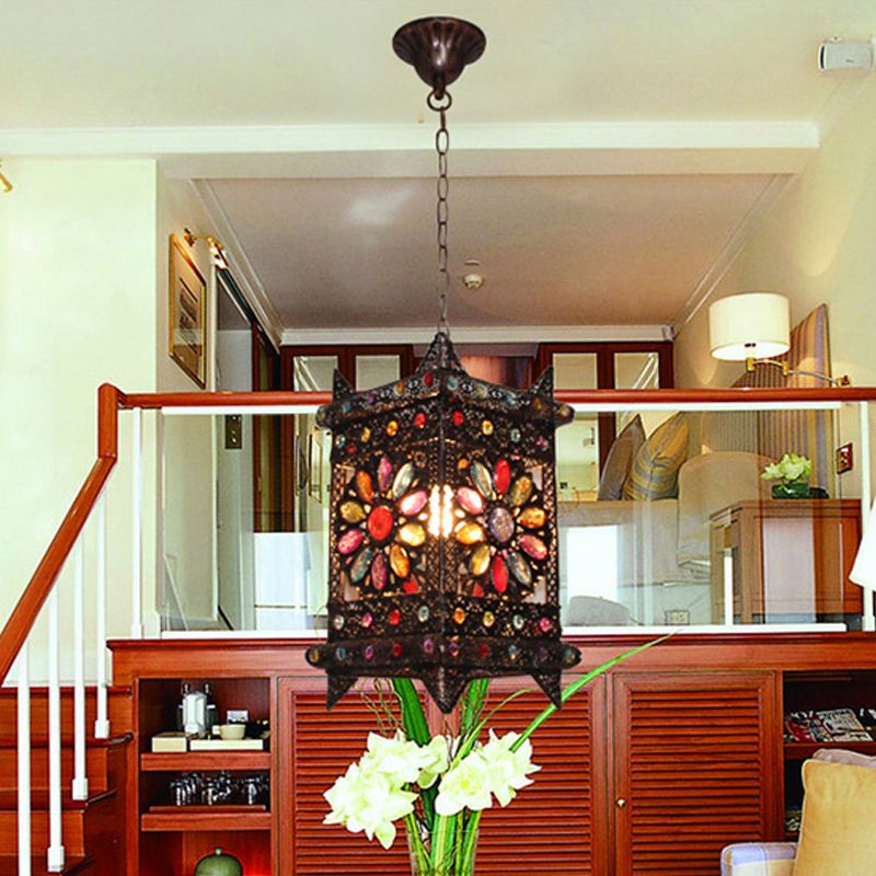 Rectangle Living Room Suspension Lighting Decorative 1 Bulb Bronze Hanging Pendant Light