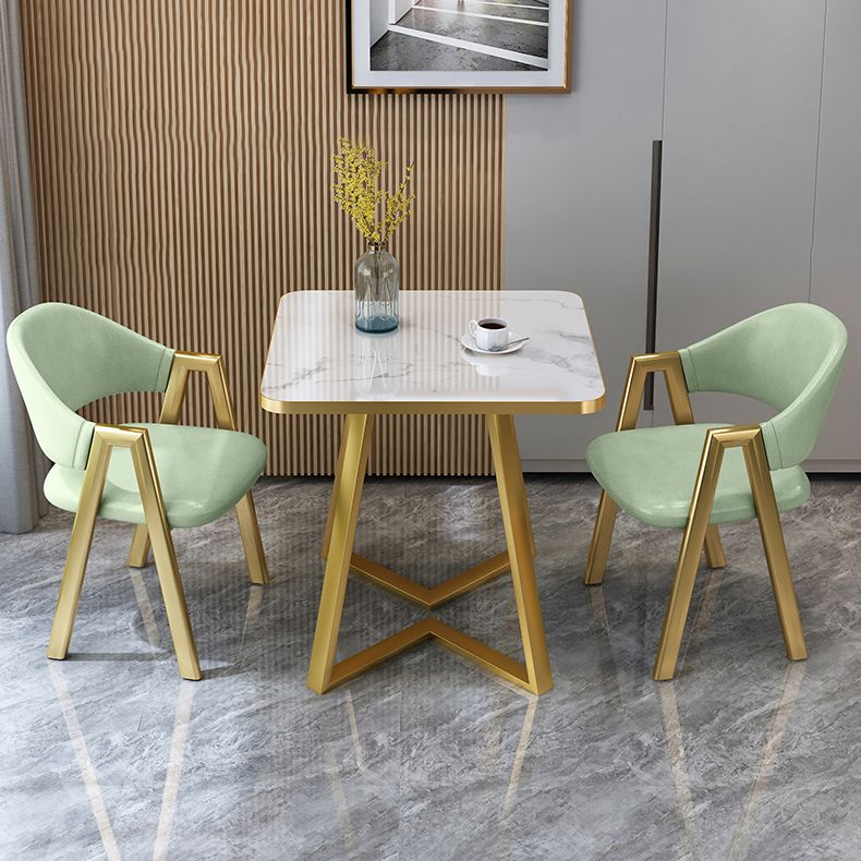 Glam Stone Square White Dining Table Metal Base for Dining Room
