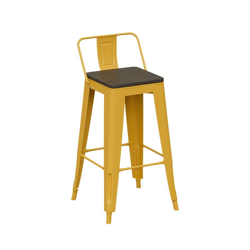 Metal Dining Stools Low Back Bar Stools with Footrest in Yellow
