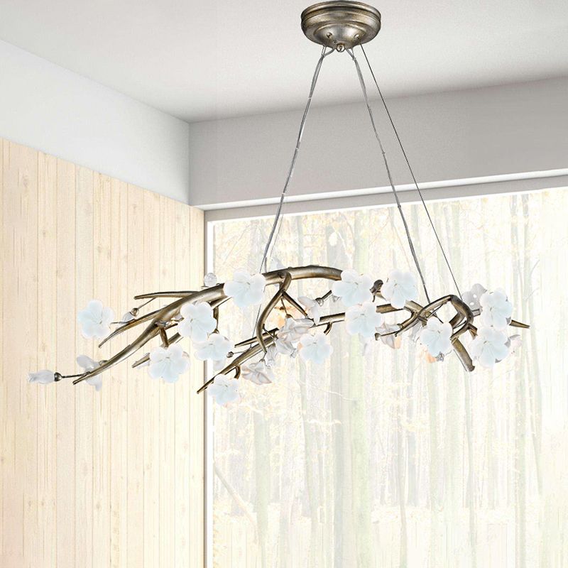 Flower Metallic Chandelier Lighting Fixture Rural 9 Lights Bedroom Hanging Lamp Kit in Silver