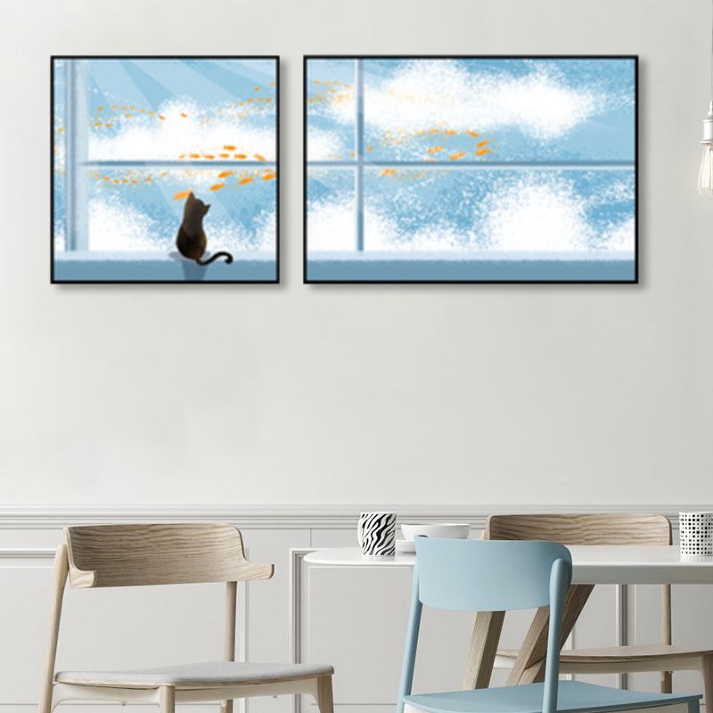 Animals Wall Decor Children's Art Textured Family Room Canvas in Soft Color, Set of 2