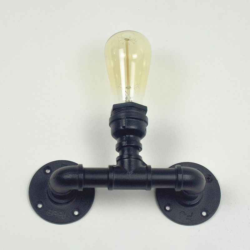 Industrial Style Pipe Shape Wall Sconce Metal 1 Light Sconces for Bedroom