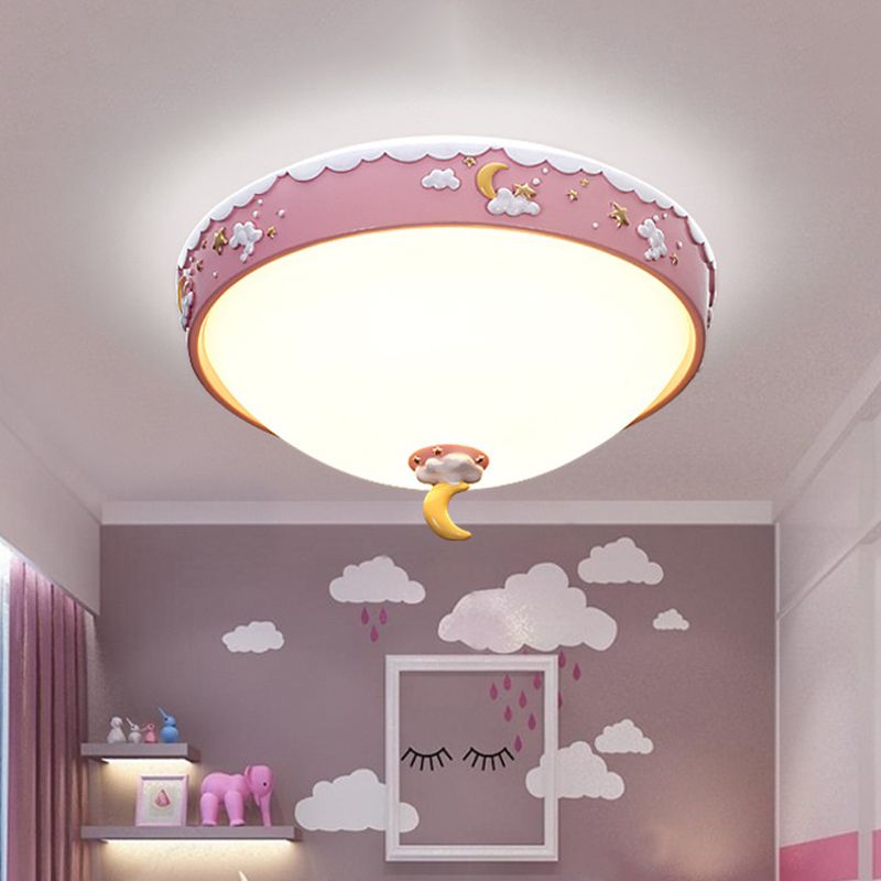 Acrylic Waterdrop Flush Light Contemporary Pink/Blue Cloud Pattern LED Ceiling Flush Mount with Moon and Star Design