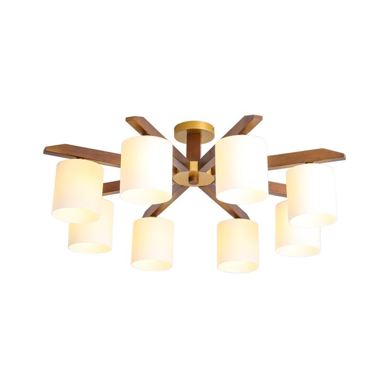 Cilinder crème glazen kap semi-gemonteerd verlichting eenvoudig beige lichtarmatuur met houten luifel