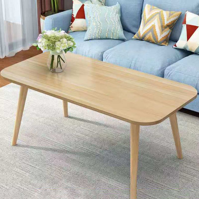 Contemporary Wooden Coffee Table with 4 Natural Legs and Rectangle Top