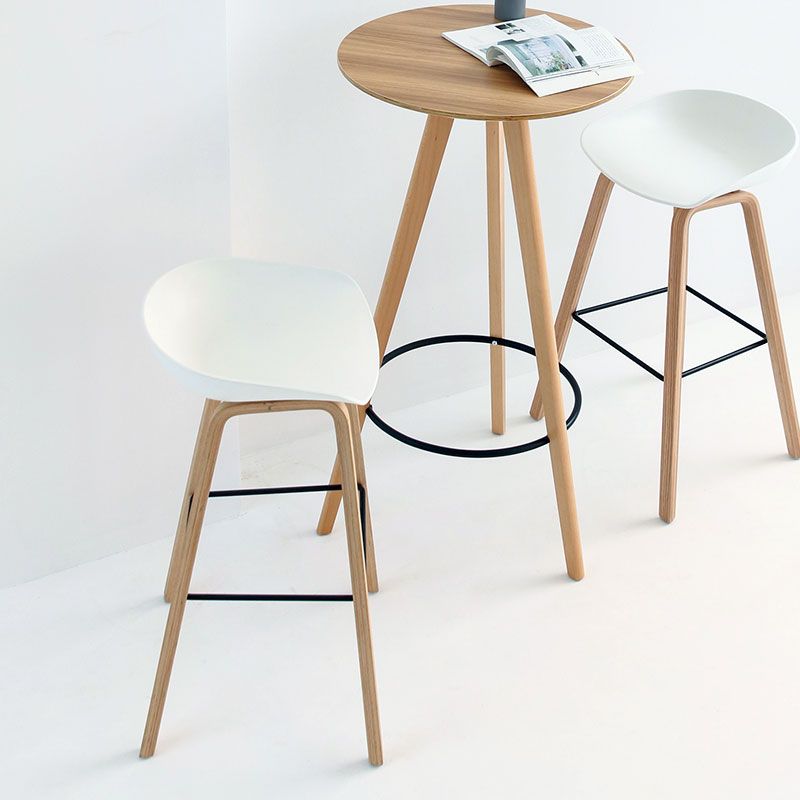 Modern Beech Bar Stool Backrest Bucket Counter Height Stool with Plastic Seat