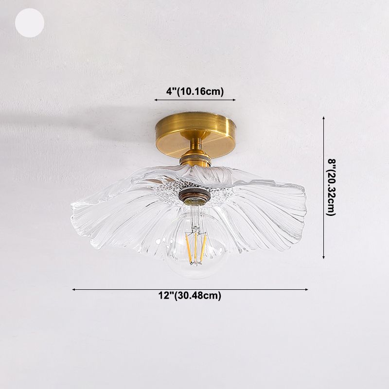 Modern Simple Lotus Shape Ceiling Lamp Copper 1 Light Ceiling Light with Glass Lampshade