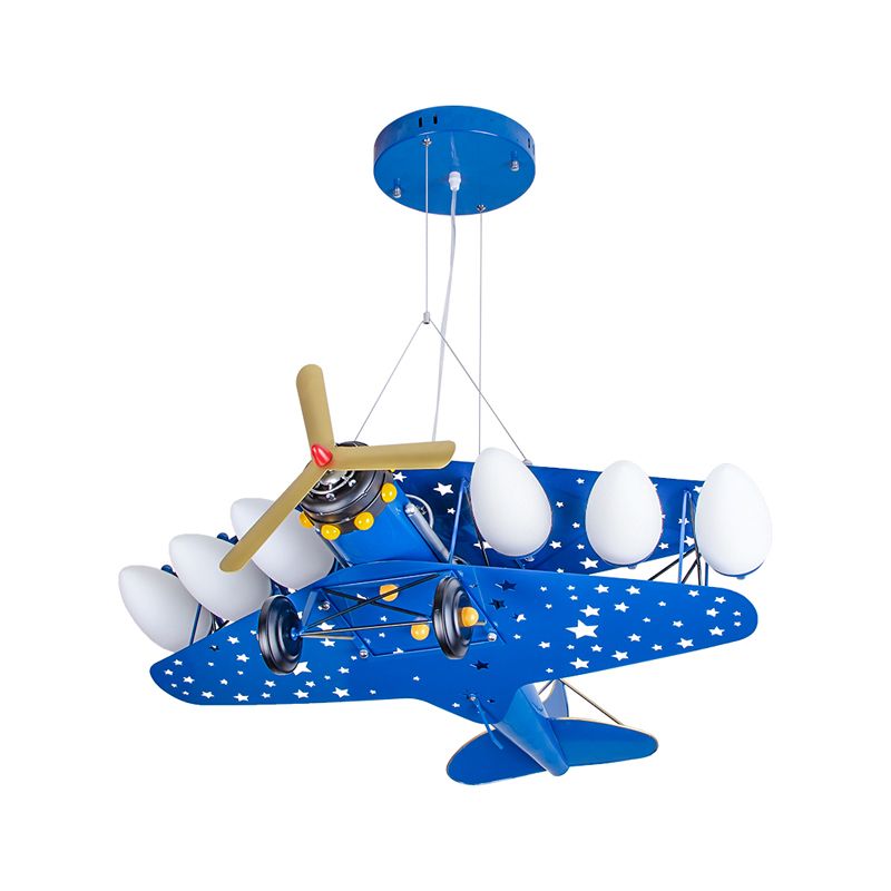 6 Bulbs Propeller Plane Suspension Light with Star Modern Stylish Metal Chandelier for Cloth Shop