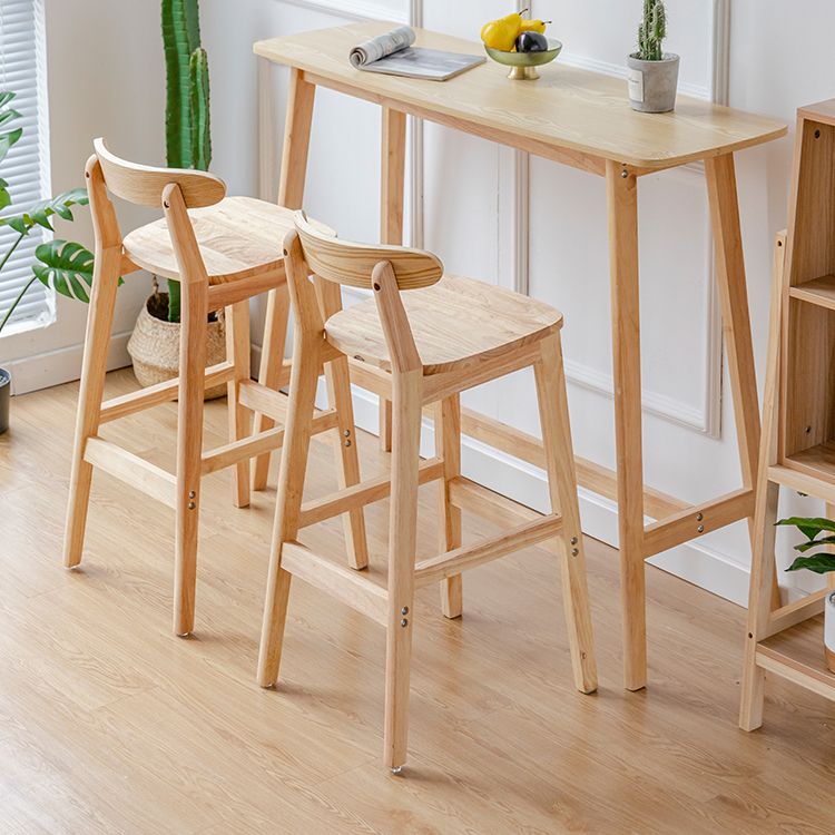 Taburete de bar sin brazos de madera de roble, taburete de bar interior moderno con respaldo y reposapiés