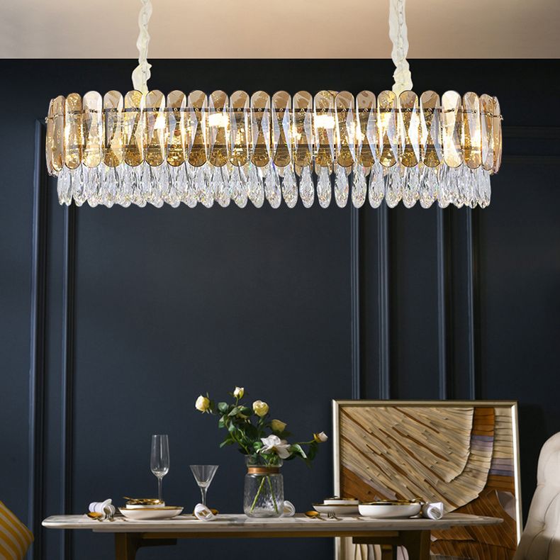 Crystal Oval Island Pendant Lights Modern Island Lighting 8 Light Island Ceiling Light