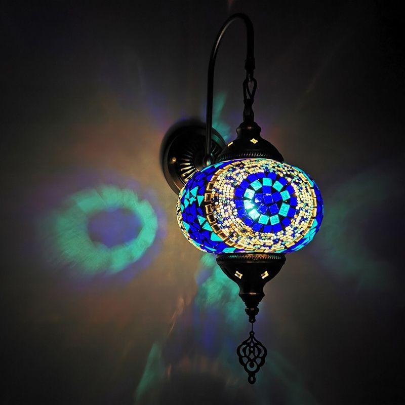 Decorative Sphere Wall Light Fixture 1 Bulb Stained Art Glass Wall Sconce Lamp in Red/Purple/Gold for Bedroom