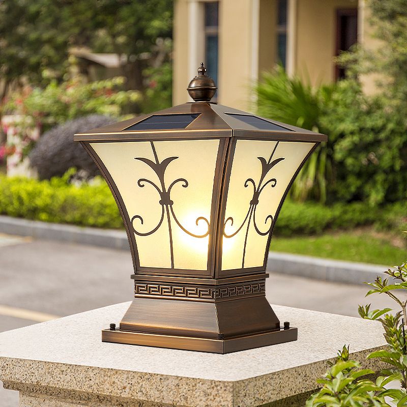 Drum Shape Metal Solar Pillar Lamp Modern Style 1 Light Outdoor Light