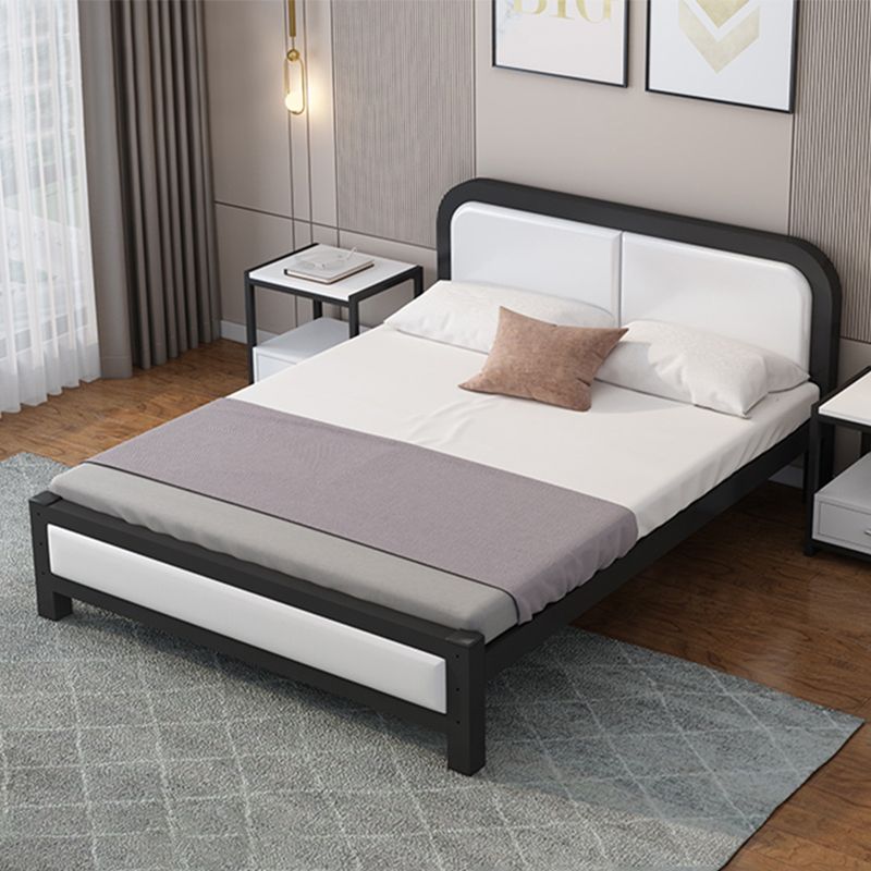 Upholstered Headboard Standard Bed Adjustable Height Bed with Metal Legs