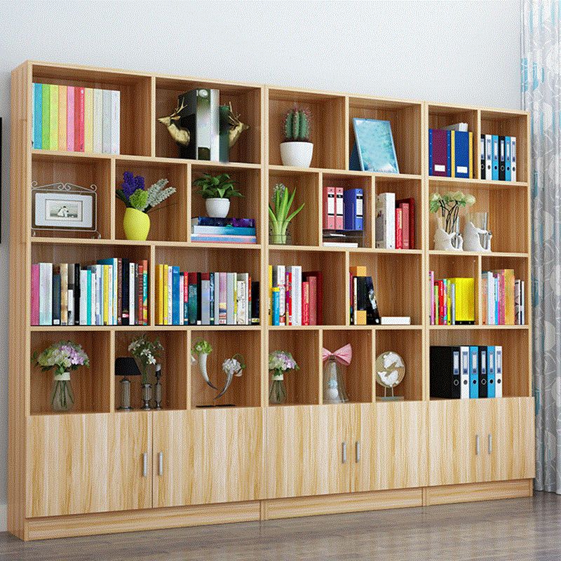 Closed Back Wooden Bookshelf Modern Home Living Room Standard Bookcase with Door