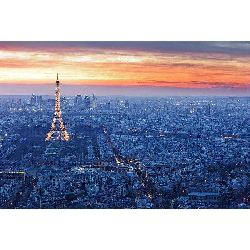 Urban Night City View Mural Bright Stain Resistant Wall Covering for Living Room