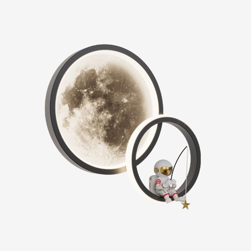 Modern Metal Wall Light Round Shape LED Wall Sconce with Astronaut for Bedroom