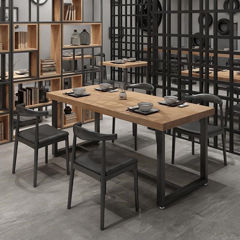 Industrial Style Dining Table Solid Wood Trestle Table for Dining Room