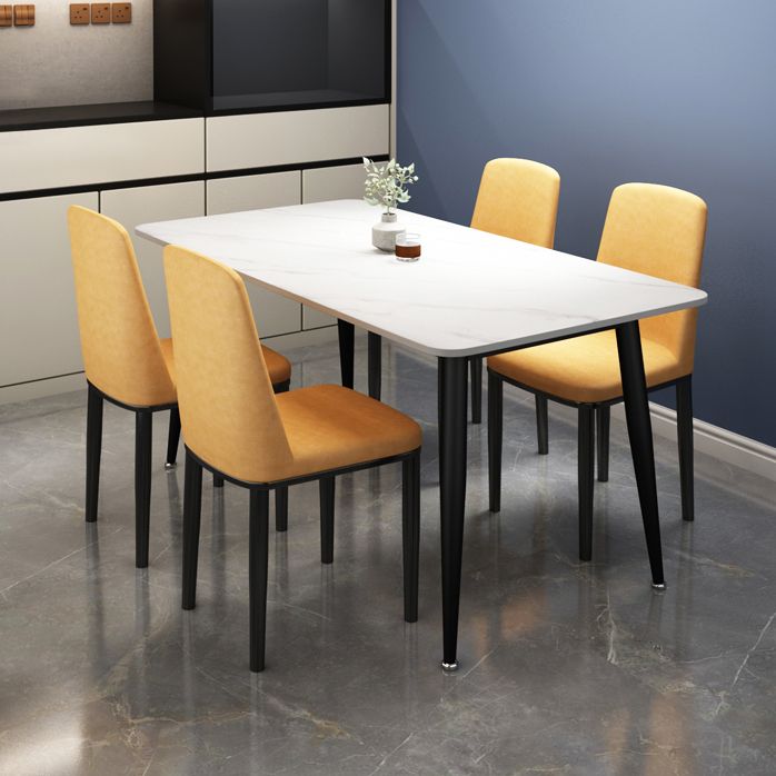Rectangle Sintered Stone Two-Color Dining Table Simplicity 4 Legs Table for Dining Room