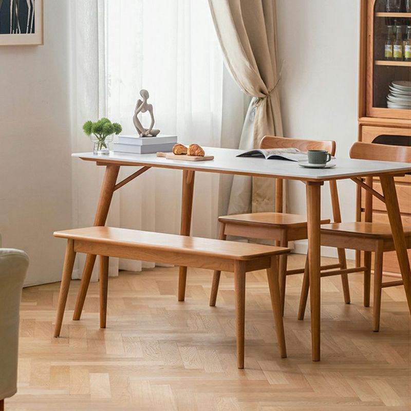 Contemporary White Rectangular Dining Table with Solid Wood Legs