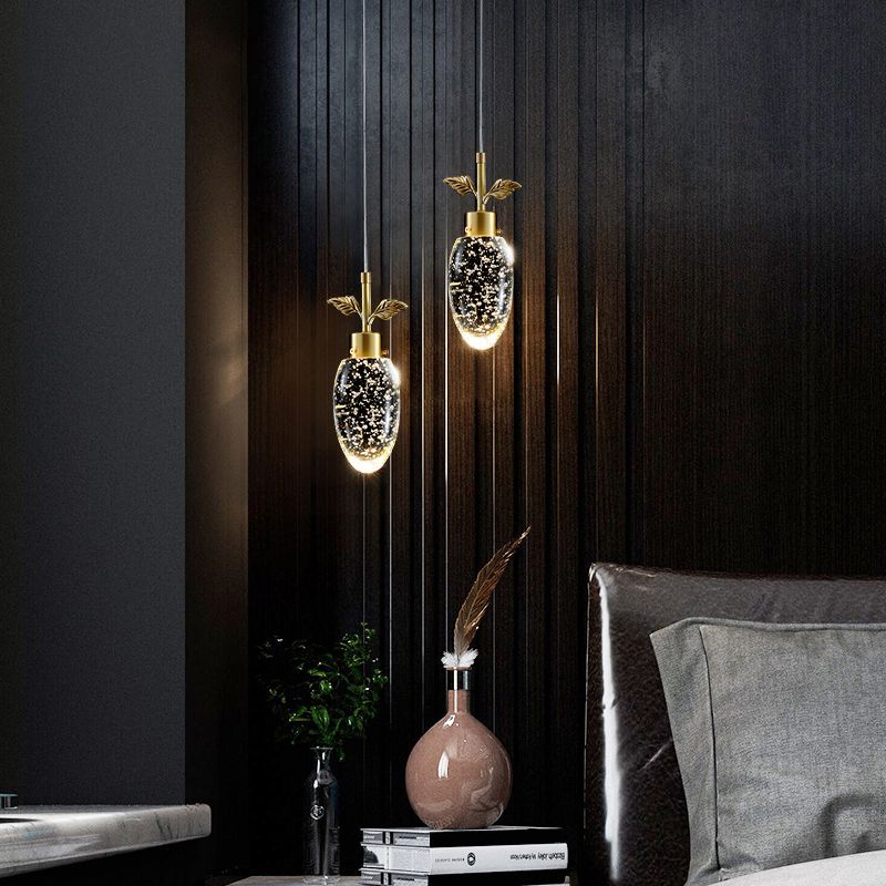 Seedy Crystal Fruit LED Pendant Light Simple Style Golden Suspension Lamp for Bedroom