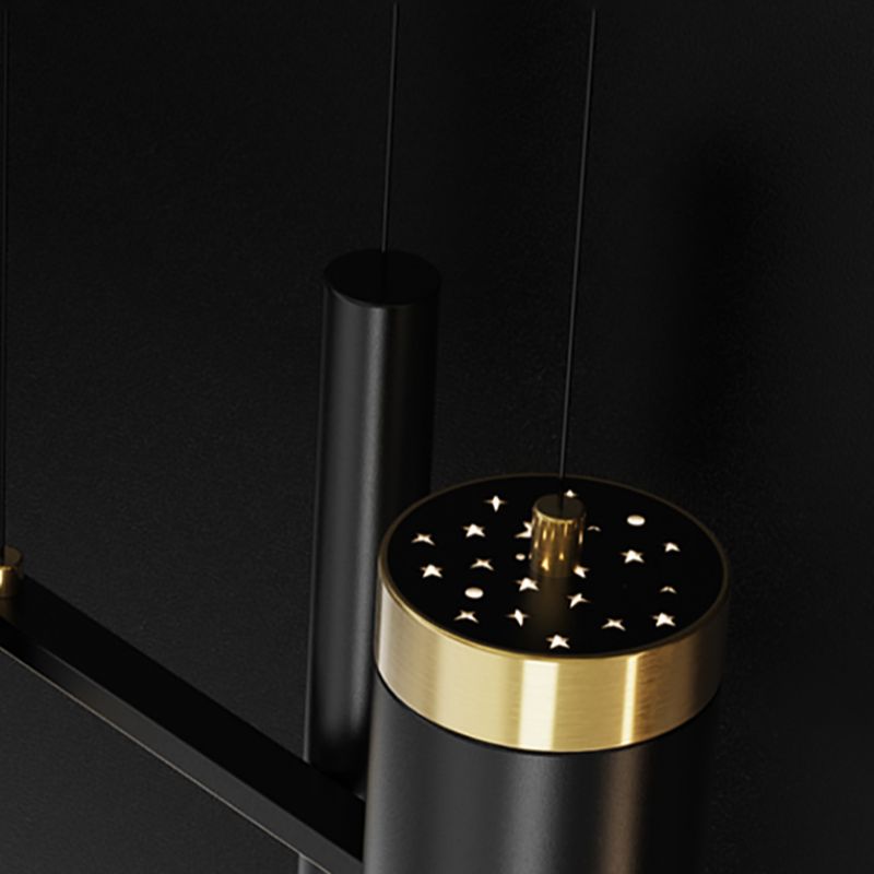 Black Metal Island Light Fixtures Modern Multi-Head Geometry Restaurant LED Hanging Lamps