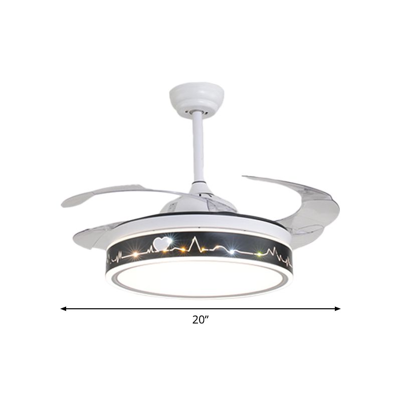Drum Shade 4-Blade Hanging Lüfterlampe Einfache LED White Semi Flush Mount, 20 "breit