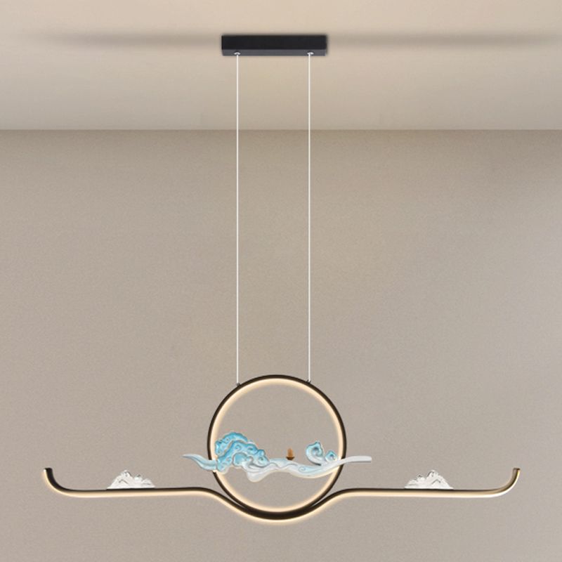 Luz de colgante lineal accesorios de té contemporáneos metal de metal de la isla de 2 luces