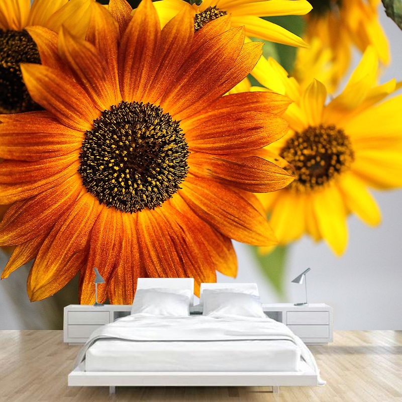 Minimalism Style Yellow Sunflower Wall Mural for Sitting Room, Water Resistant
