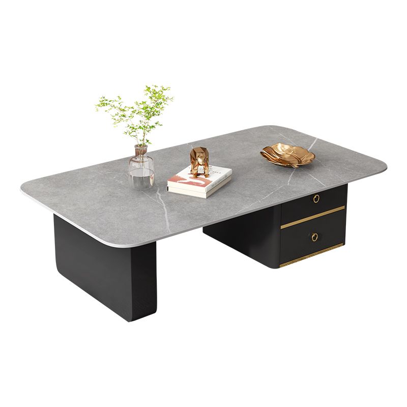 Modern Rectangular Slate Sled Coffee Table with Storage White Cocktail Table