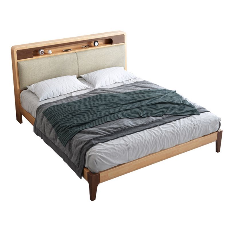 Upholstered Headboard Standard Bed Wood and Upholstered Bed Frame Natural