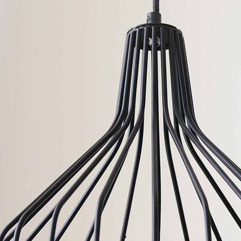 11“/14” W Vintage Tapered Ceiling Chandelier 3 Lights Fabric Suspension Light in Black/Coffee/Beige with Iron Frame