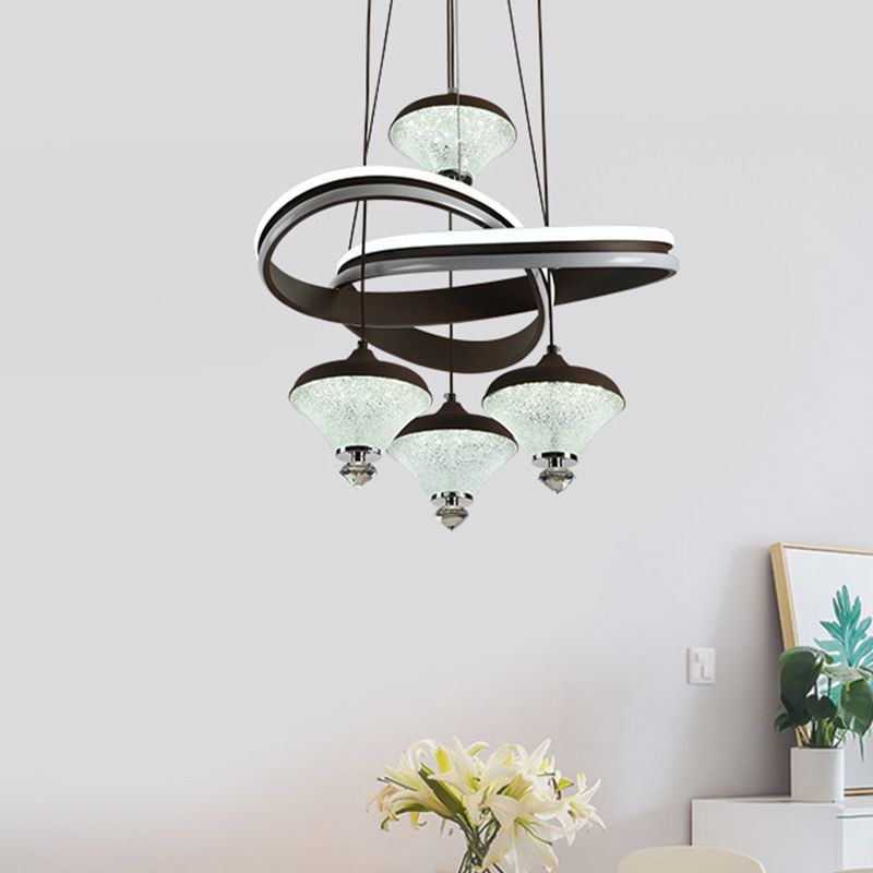 Gyroscope noir Multi Light Pendant Contemporain 4-LIGHT LED SUSPENSION LED avec étagère torsadée