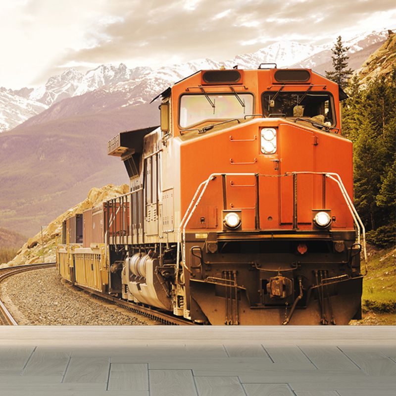 Giant Industrial Mural Wallpaper in Pastel Color Railroad Train Wall Art, Custom