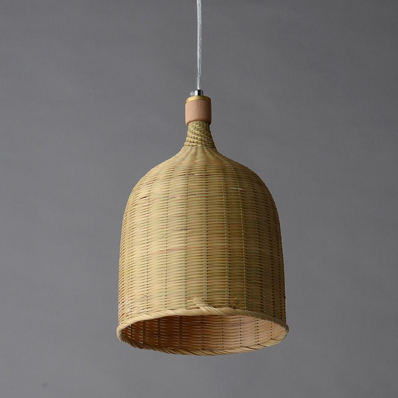 1 Head Bedroom Down Lighting Asian Flaxen Pendant Light Fixture with Cylinder Bamboo Shade