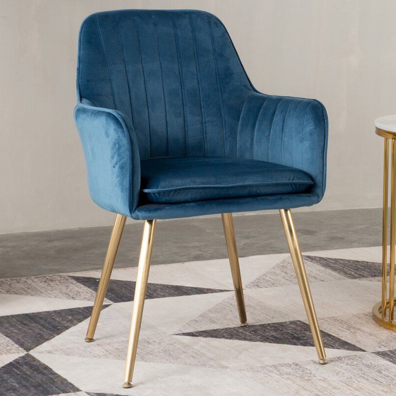 Modern Style Cloth Overturning Armrest Sewn Pillow Back Metal Arm Chair
