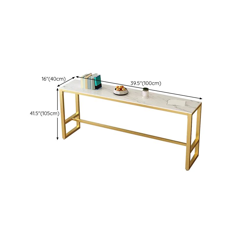 White Sintered Stone Bar Table Gold and Metal Base Bar Table