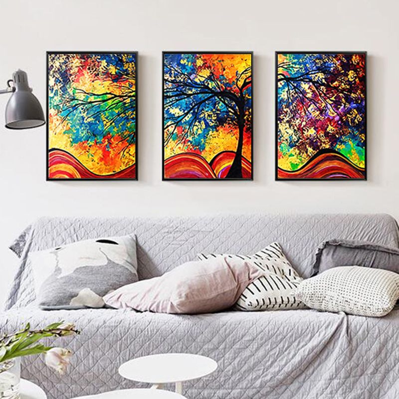 Tree Wall Art Print Modern Enchanting Abstract Painting Canvas in Yellow and Blue