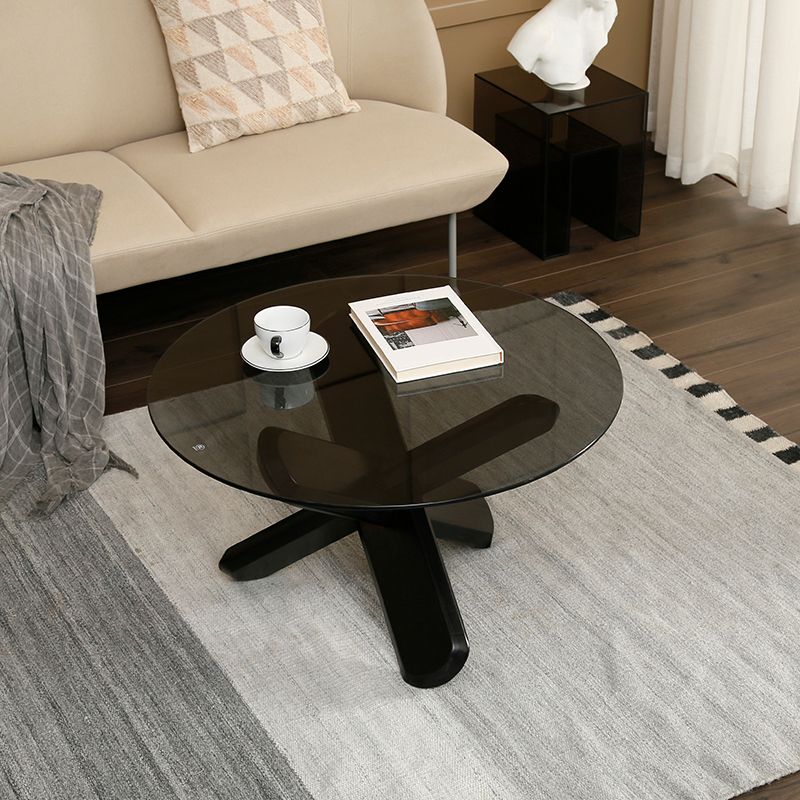 Modern Round Glass Coffee Table 17.7" H Cross Legs Cocktail Table