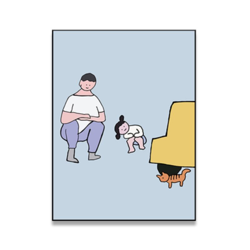 Family Daily Scene Canvas Art Scandinavian Style Textured Wall Decor in Soft Color