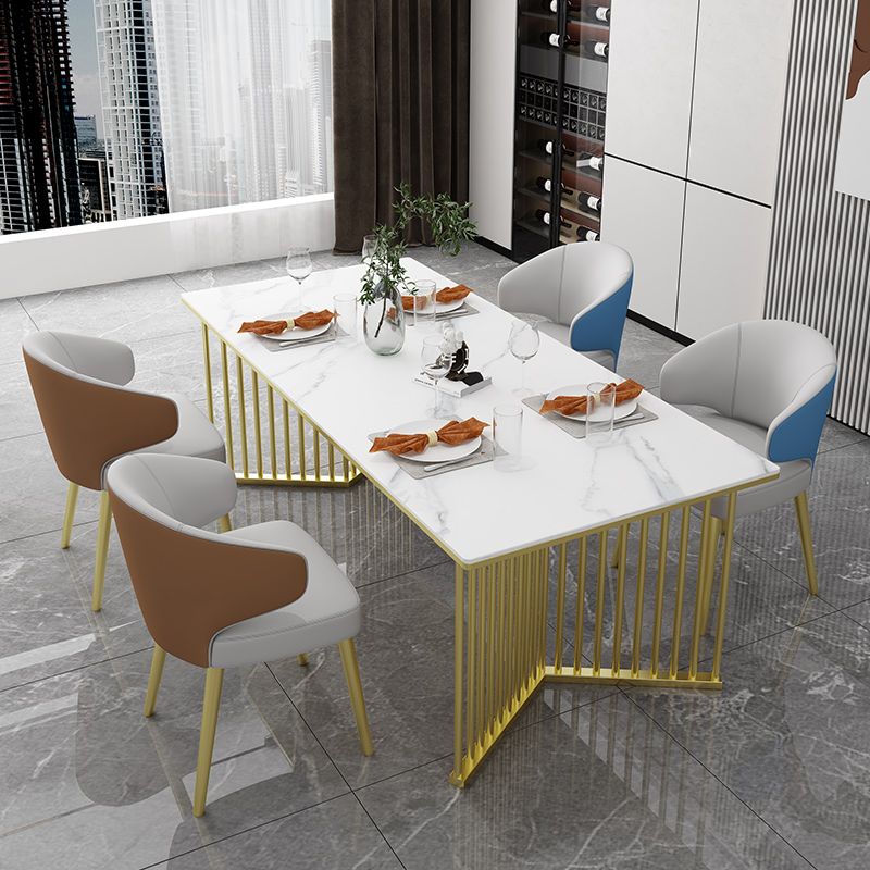 Mesa de comedor de piedra sinterizada Mesa de comedor rectangular de lujo tradicional con marco dorado