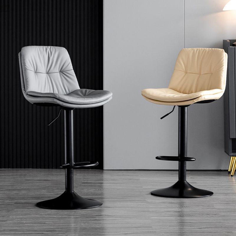 Contemporary Metal Barstool Faux Leather Counter Stool with Swivel in Matte Finish