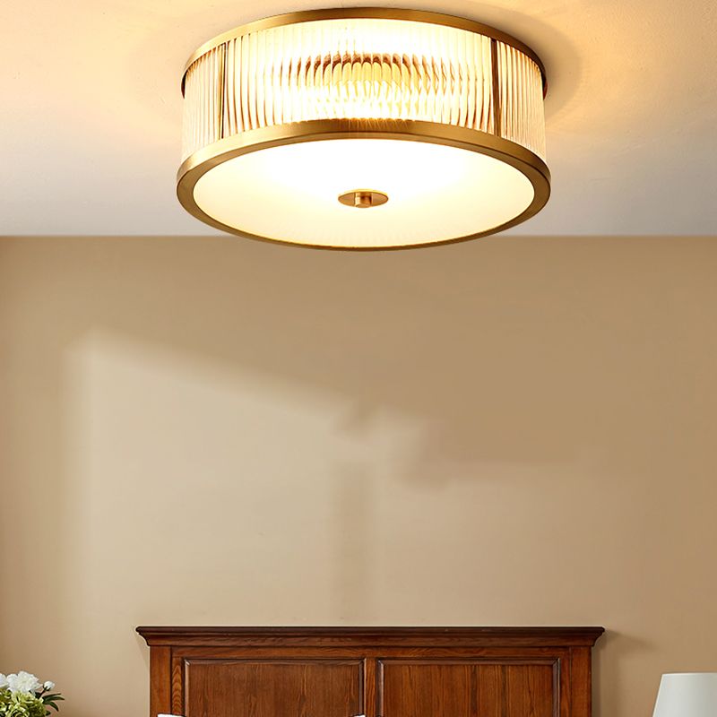 American Style Ceiling Light Cylinder Shape Ceiling Lamp with Glass Shade for Bedroom