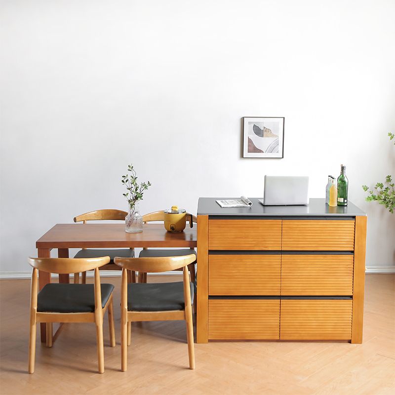Rectangle Contemporary Kitchen Island Table with Pine Wood Base